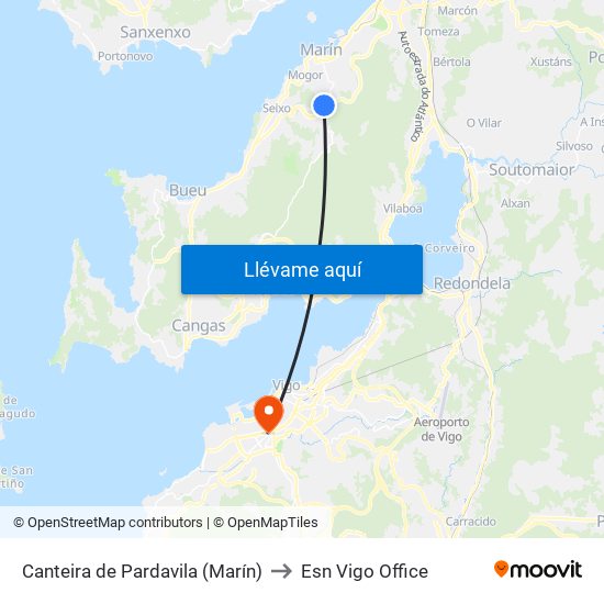 Canteira de Pardavila (Marín) to Esn Vigo Office map