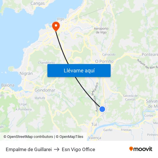 A Gándara (Tui) to Esn Vigo Office map