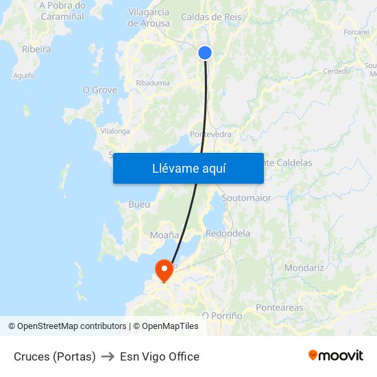 Cruces (Portas) to Esn Vigo Office map