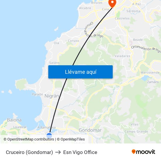 Cruceiro (Gondomar) to Esn Vigo Office map
