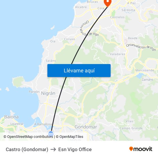 Castro (Gondomar) to Esn Vigo Office map