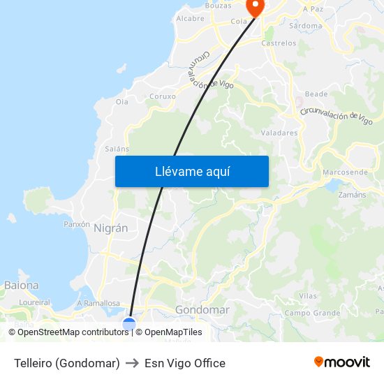 Telleiro (Gondomar) to Esn Vigo Office map