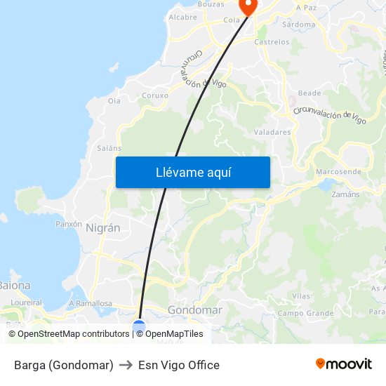 Barga (Gondomar) to Esn Vigo Office map