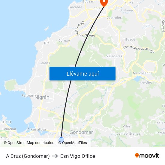 A Cruz (Gondomar) to Esn Vigo Office map