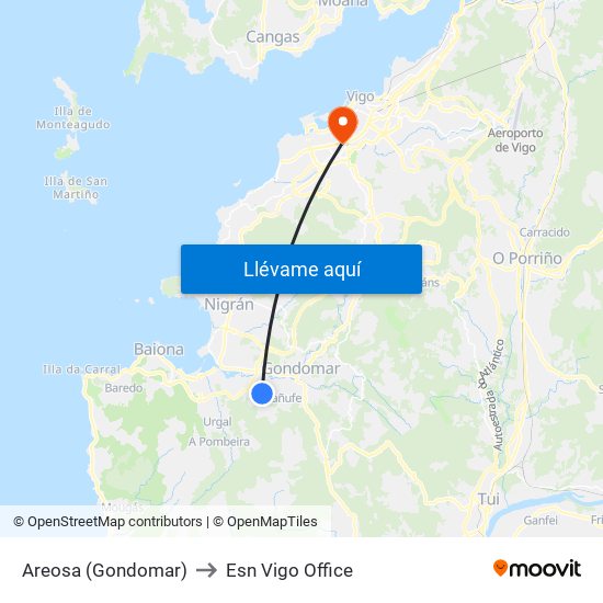 Areosa (Gondomar) to Esn Vigo Office map