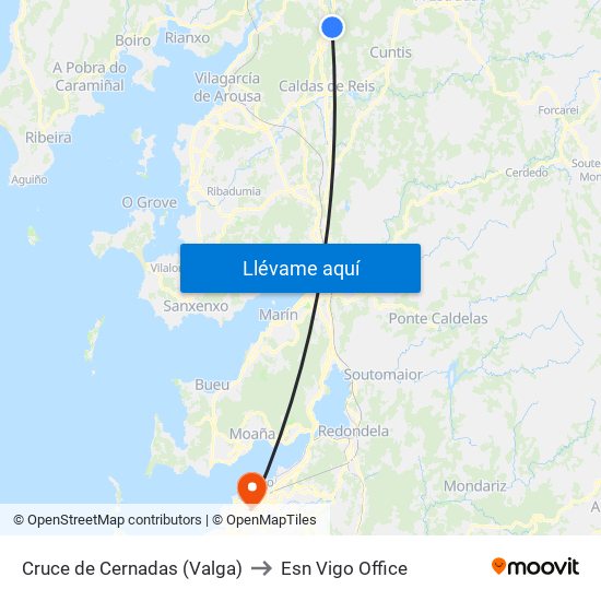 Cruce de Cernadas (Valga) to Esn Vigo Office map