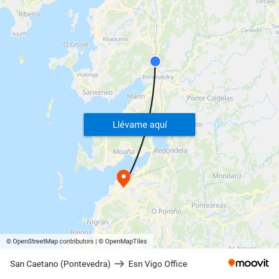 San Caetano (Pontevedra) to Esn Vigo Office map