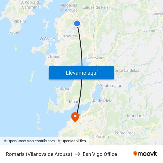 Romarís (Vilanova de Arousa) to Esn Vigo Office map