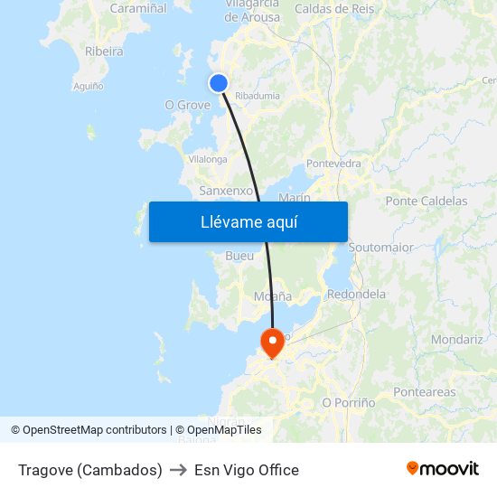 Tragove (Cambados) to Esn Vigo Office map