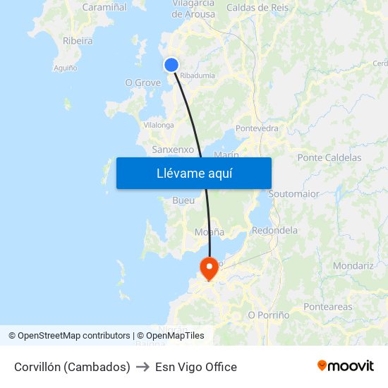 Corvillón (Cambados) to Esn Vigo Office map