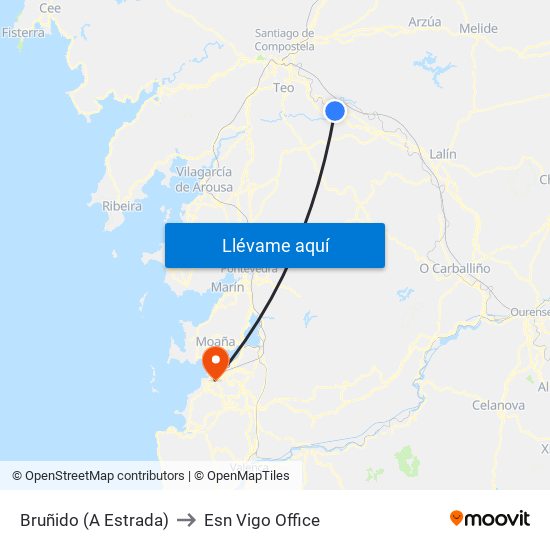 Bruñido (A Estrada) to Esn Vigo Office map