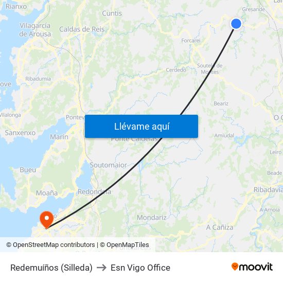 Redemuíños (Silleda) to Esn Vigo Office map