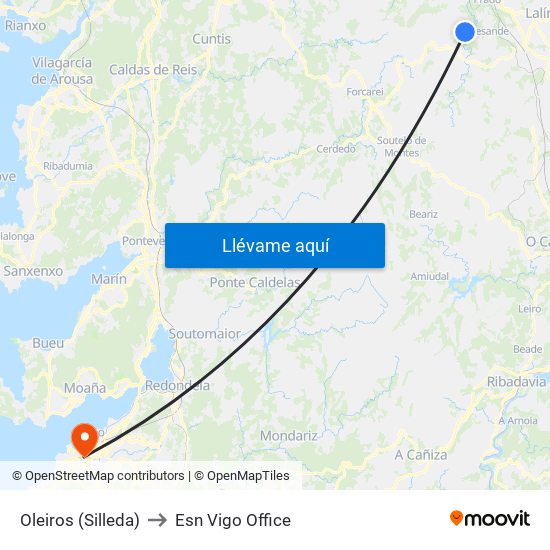 Oleiros (Silleda) to Esn Vigo Office map