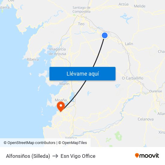 Alfonsiños (Silleda) to Esn Vigo Office map
