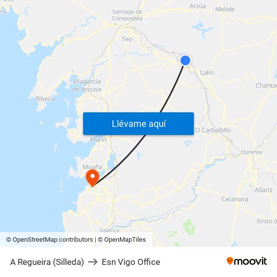 A Regueira (Silleda) to Esn Vigo Office map