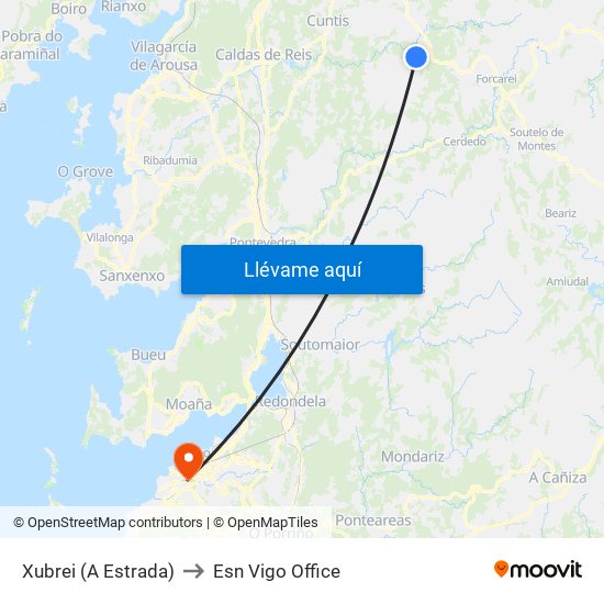 Xubrei (A Estrada) to Esn Vigo Office map