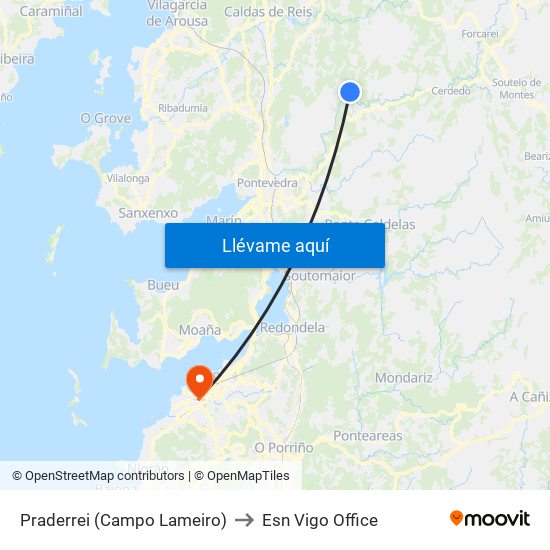 Praderrei (Campo Lameiro) to Esn Vigo Office map