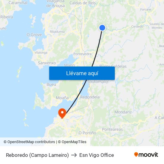 Reboredo (Campo Lameiro) to Esn Vigo Office map
