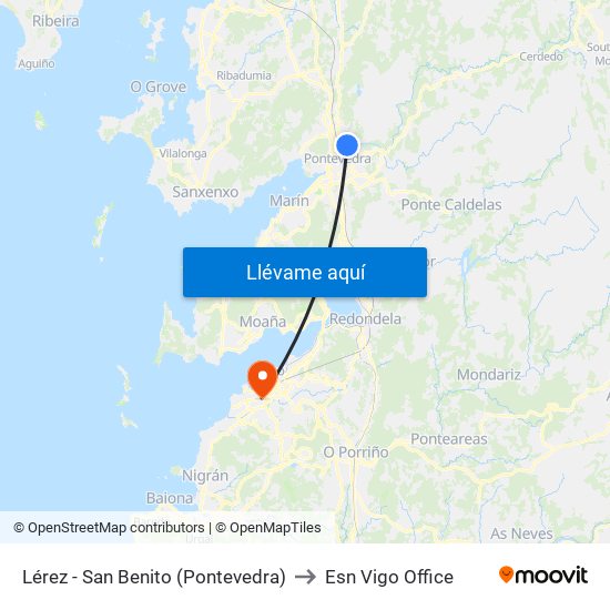 Lérez - San Benito (Pontevedra) to Esn Vigo Office map