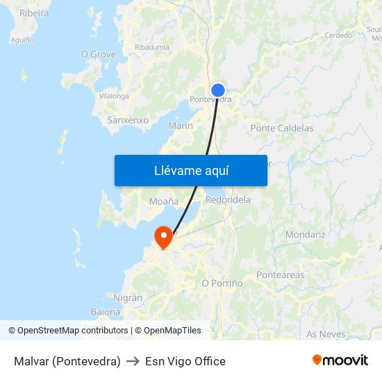 Malvar (Pontevedra) to Esn Vigo Office map