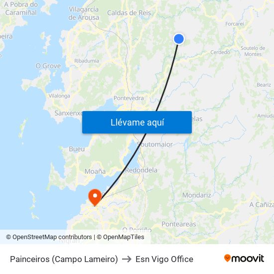 Painceiros (Campo Lameiro) to Esn Vigo Office map