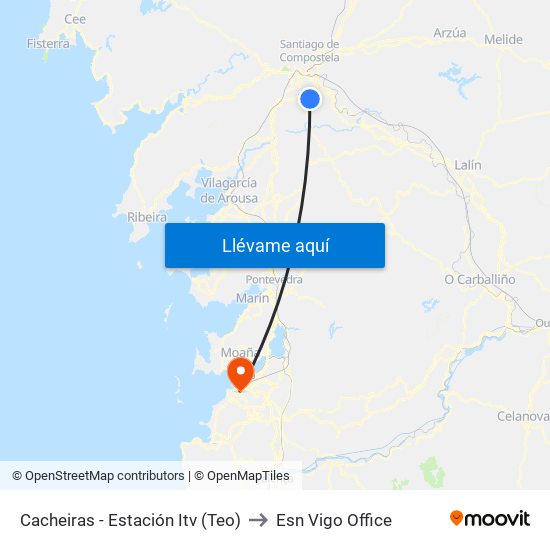 Cacheiras - Estación Itv (Teo) to Esn Vigo Office map