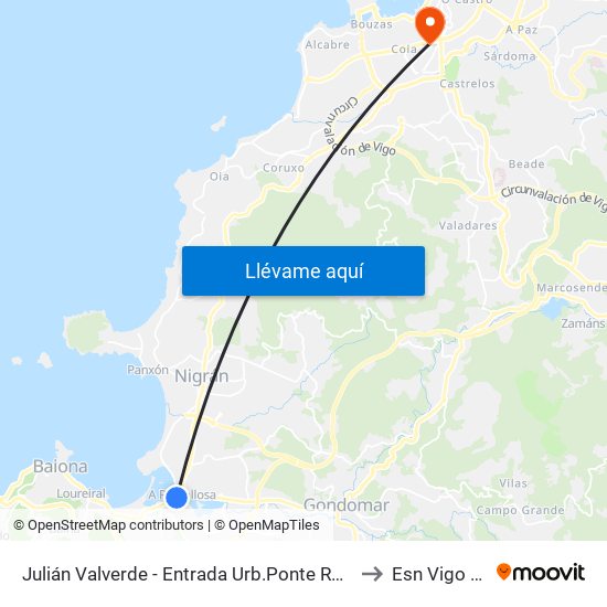 Julián Valverde - Entrada Urb.Ponte Romana (Baiona) to Esn Vigo Office map