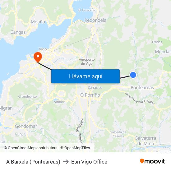 A Barxela (Ponteareas) to Esn Vigo Office map