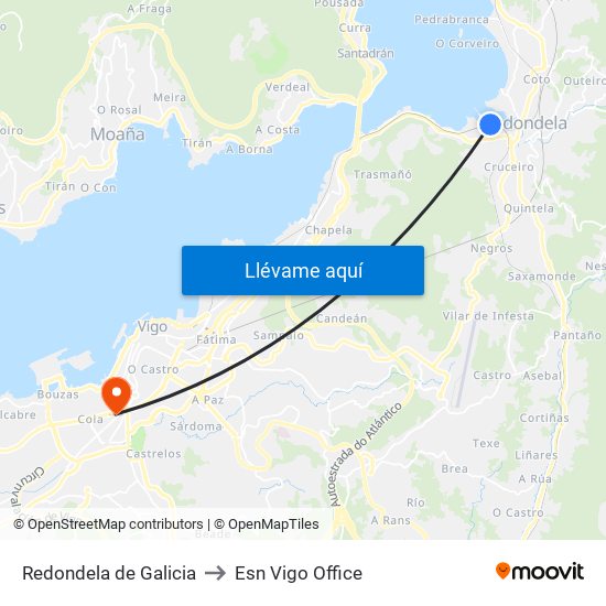 Redondela de Galicia to Esn Vigo Office map