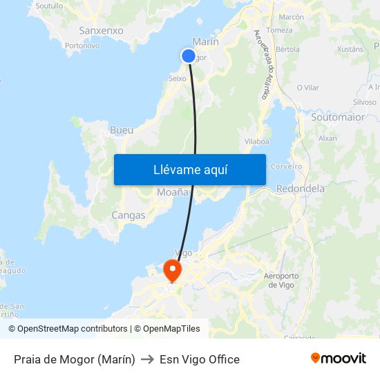 Praia de Mogor (Marín) to Esn Vigo Office map