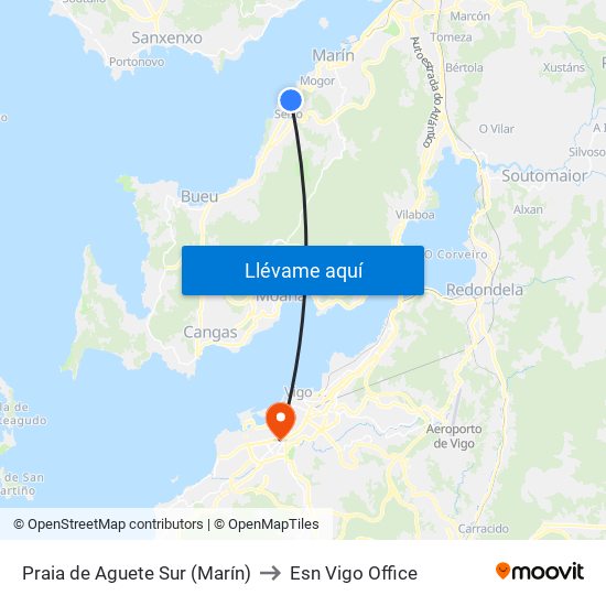 Praia de Aguete Sur (Marín) to Esn Vigo Office map