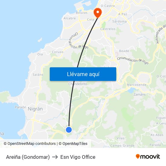 Areiña (Gondomar) to Esn Vigo Office map