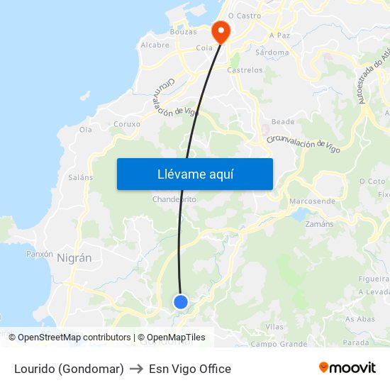 Lourido (Gondomar) to Esn Vigo Office map