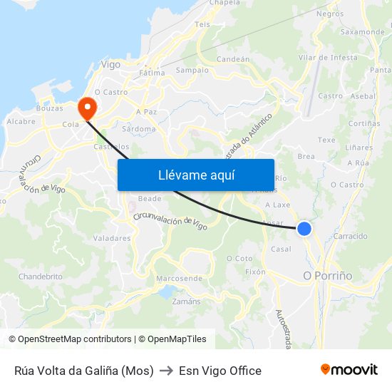 Rúa Volta da Galiña (Mos) to Esn Vigo Office map