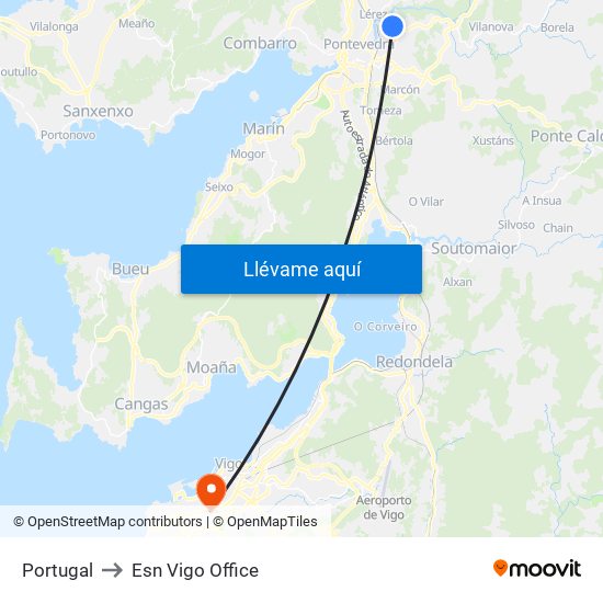 Portugal to Esn Vigo Office map