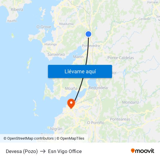 Devesa (Pozo) to Esn Vigo Office map