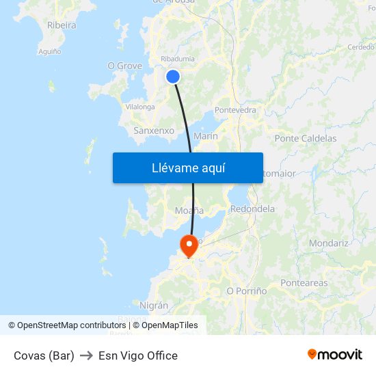 Covas (Bar) to Esn Vigo Office map