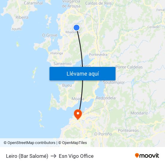 Leiro (Bar Salomé) to Esn Vigo Office map