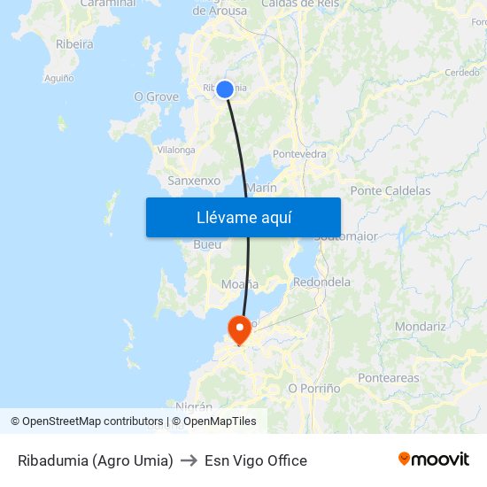 Ribadumia (Agro Umia) to Esn Vigo Office map