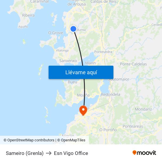 Sameiro (Grenla) to Esn Vigo Office map