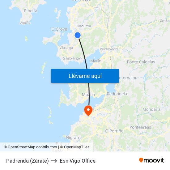 Padrenda (Zárate) to Esn Vigo Office map