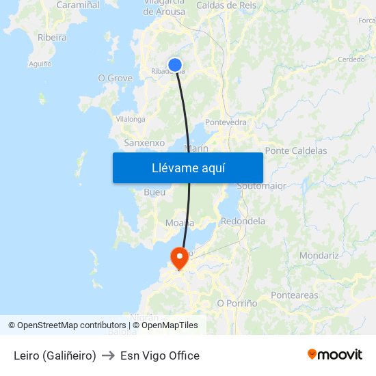 Leiro (Galiñeiro) to Esn Vigo Office map