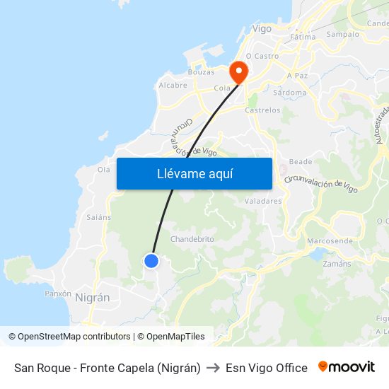 San Roque - Fronte Capela (Nigrán) to Esn Vigo Office map