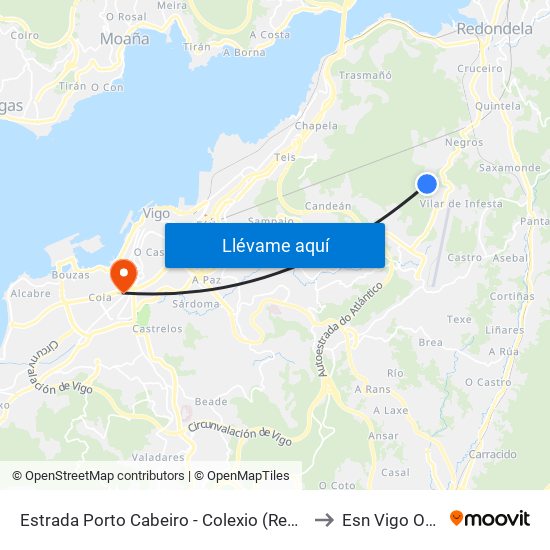 Estrada Porto Cabeiro - Colexio (Redondela) to Esn Vigo Office map