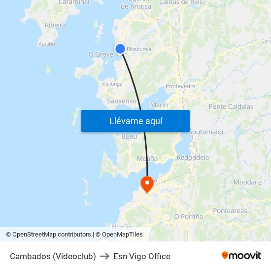 Cambados (Videoclub) to Esn Vigo Office map
