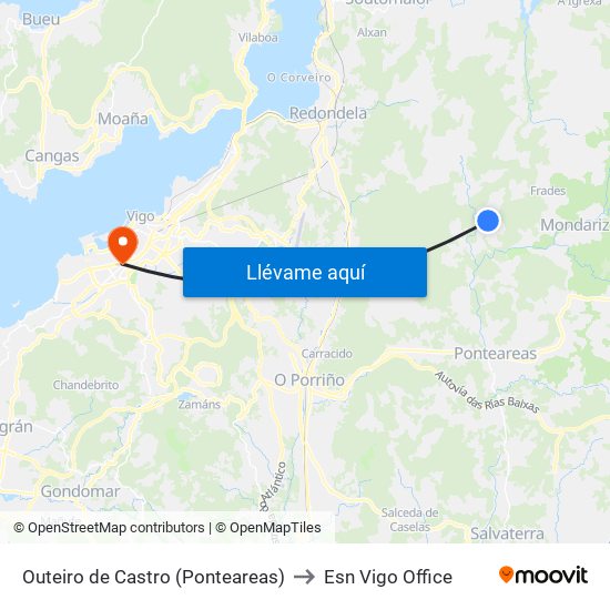 Outeiro de Castro (Ponteareas) to Esn Vigo Office map