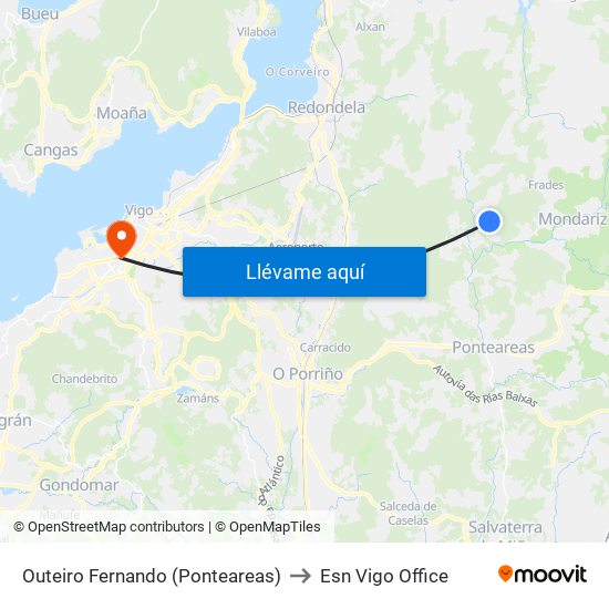 Outeiro Fernando (Ponteareas) to Esn Vigo Office map