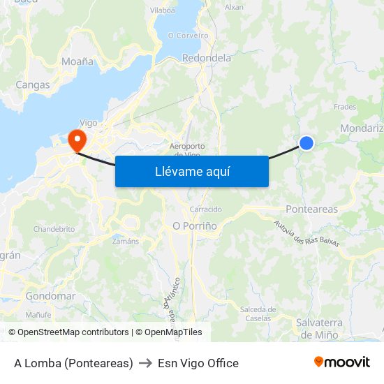 A Lomba (Ponteareas) to Esn Vigo Office map