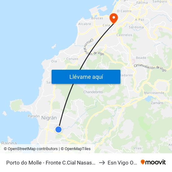 Porto do Molle - Fronte C.Cial Nasas (Nigrán) to Esn Vigo Office map