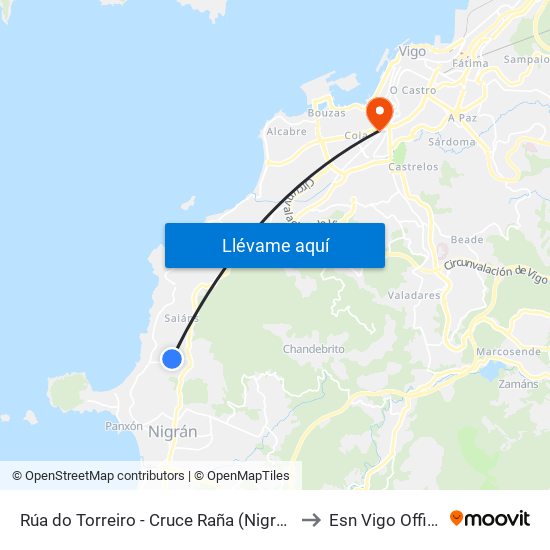 Rúa do Torreiro - Cruce Raña (Nigrán) to Esn Vigo Office map